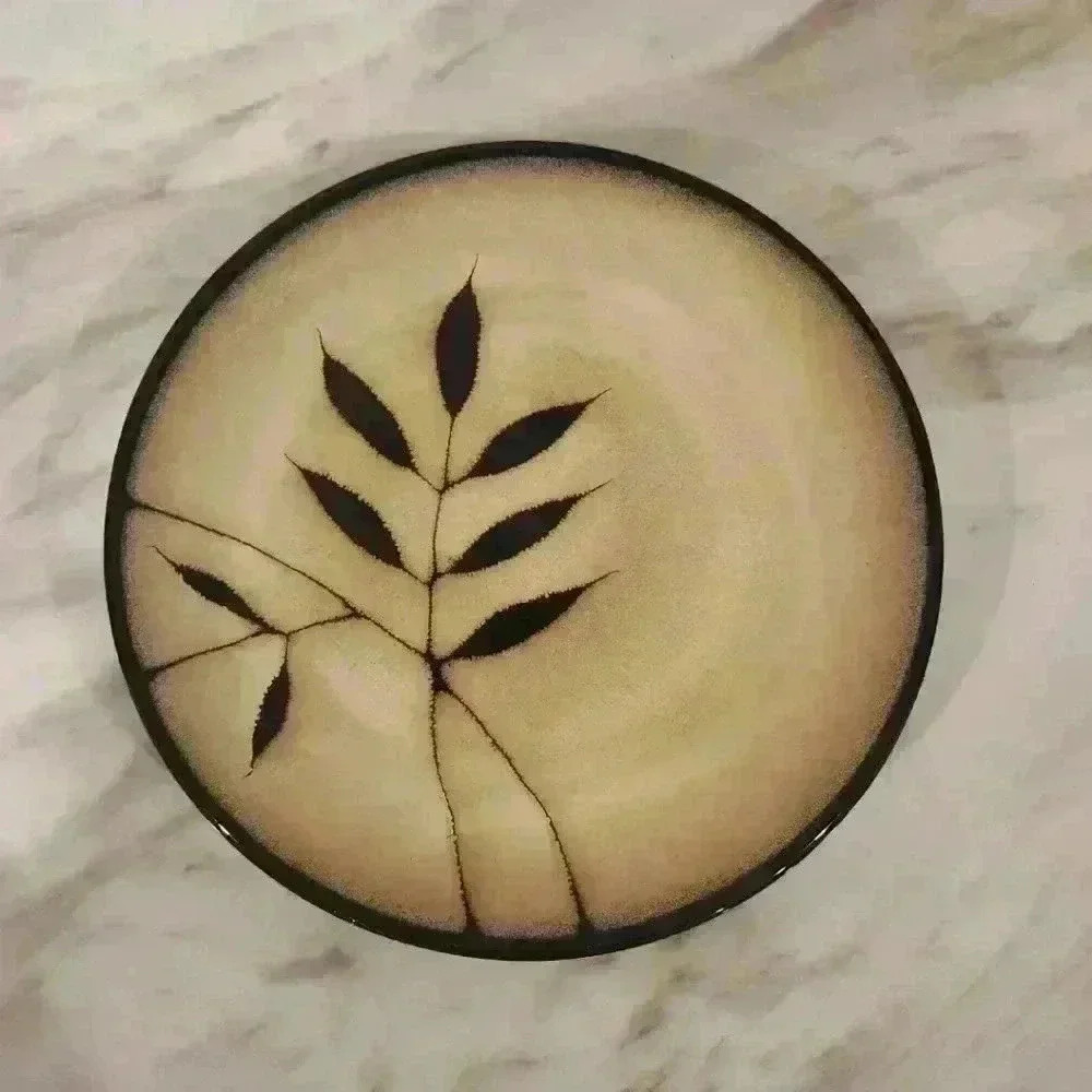 EUC Gibson Elite Midnight Palm Leaves Black Cream 11" Dinner Plate